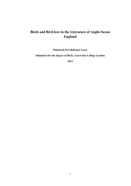 Birds and Bird-Lore in the Literature of Anglo-Saxon England