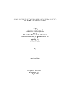 THE ISMAILI and GULEN MOVEMENT a Thesis Submitted To