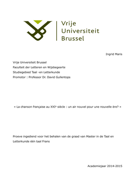 Ingrid Maris Vrije Universiteit Brussel Faculteit Der Letteren En