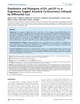 Distribution and Phylogeny of EFL and EF-1A in Euglenozoa Suggest Ancestral Co-Occurrence Followed by Differential Loss