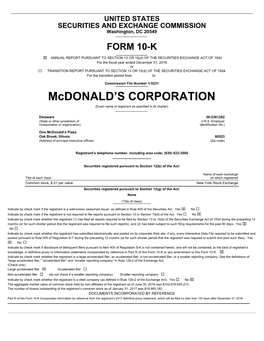 Mcdonald's Corporation 2016 Annual Report 1 Achieving Competitive, Predictable Food and Paper Costs Over the Long Term