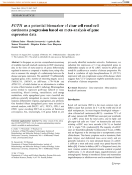 FUT11 As a Potential Biomarker of Clear Cell Renal Cell Carcinoma Progression Based on Meta-Analysis of Gene Expression Data