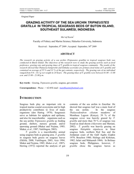 Grazing Activity of the Sea Urchin Tripneustes Gratilla in Tropical Seagrass Beds of Buton Island, Southeast Sulawesi, Indonesia