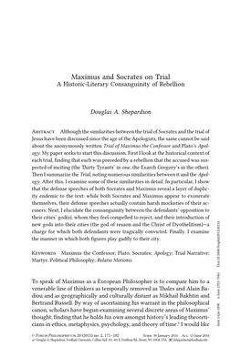 Maximus and Socrates on Trial a Historic-Literary Consanguinity of Rebellion