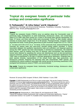 Tropical Dry Evergreen Forests of Peninsular India: Ecology and Conservation Significance