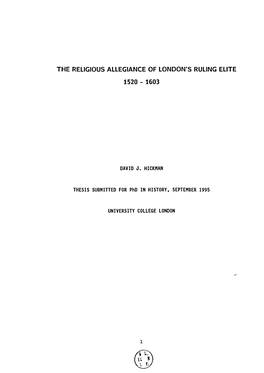 The Religious Allegiance of London's Ruling Elite 1520