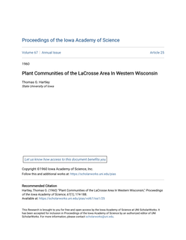 Plant Communities of the Lacrosse Area in Western Wisconsin