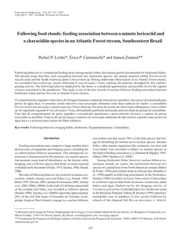 Feeding Association Between a Minute Loricariid and a Characidiin Species in an Atlantic Forest Stream, Southeastern Brazil