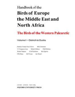 Birds of Europe the Middle East and North Africa the Birds of the Western Palearctic