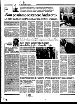 «Non Possiamo Sostenere Andreotti» Lo Stato Maggiore Del Pri Con La Malfa Contro R«Inganno»