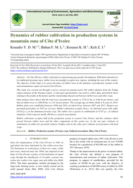 Dynamics of Rubber Cultivation in Production Systems in Mountain Zone of Côte D’Ivoire Kouadio Y
