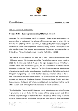 Press Release November 29, 2019