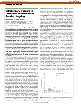 Extraordinary Lifespans in Ants: a Test of Evolutionary Theories of Ageing