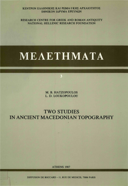 Two Studies in Ancient Macedonian Topography