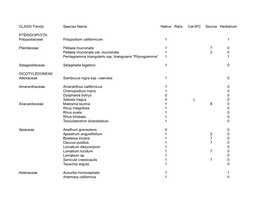 CLASS/ Family Species Name Native Rare Cal-IPC Source Herbarium