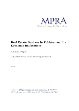 Real Estate Business in Pakistan and Its Economic Implications