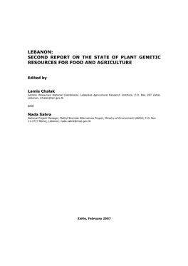 Lebanon: Second Report on the State of Plant Genetic Resources for Food and Agriculture
