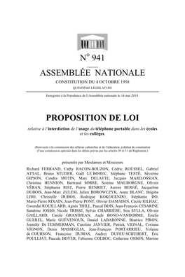 N° 941 Assemblée Nationale Proposition De