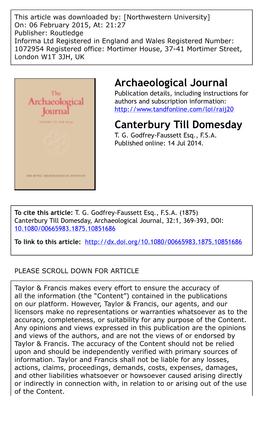 Archaeological Journal Canterbury Till Domesday