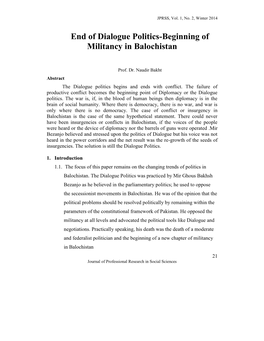End of Dialogue Politics-Beginning of Militancy in Balochistan
