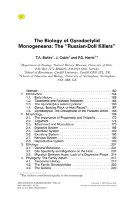 The Biology of Gyrodactylid Monogeneans: the ''Russian-Doll