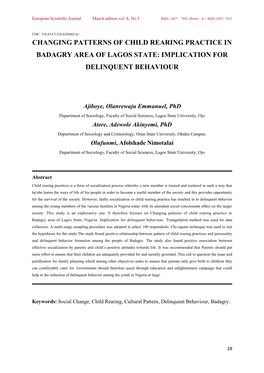 Changing Patterns of Child Rearing Practice in Badagry Area of Lagos State: Implication for Delinquent Behaviour