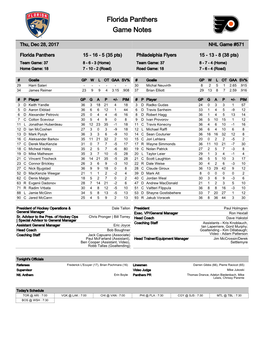 Florida Panthers Game Notes