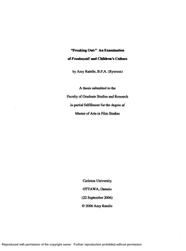 “Freaking Out:” an Examination of Freakazoid! and Children's Culture by Amy Ratelle, B.RA. (Ryerson) a Thesis Submitted To