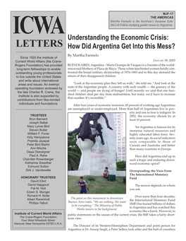 Understanding the Economic Crisis: LETTERS How Did Argentina Get Into This Mess?