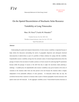 On the Spatial Decorrelation of Stochastic Solar Resource