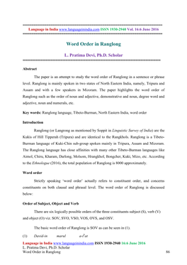 Word Order in Ranglong