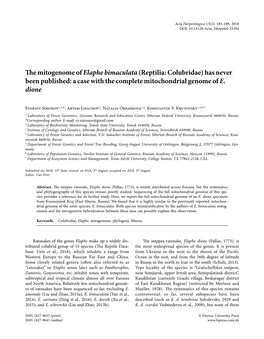 The Mitogenome of Elaphe Bimaculata(Reptilia: Colubridae