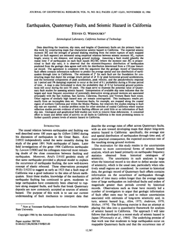 Earthquakes, Quaternary Faults, and Seismic Hazard in California