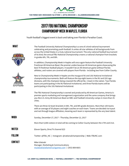 2017 FBU National Championship Championship Week in Naples, Florida