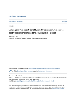 Autonomous-Text Constitutionalism and the Jewish Legal Tradition, 64 Buff