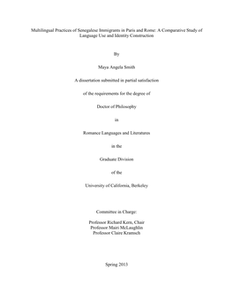 Multilingual Practices of Senegalese Immigrants in Paris and Rome: a Comparative Study of Language Use and Identity Construction