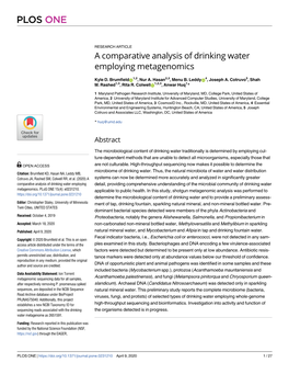 A Comparative Analysis of Drinking Water Employing Metagenomics