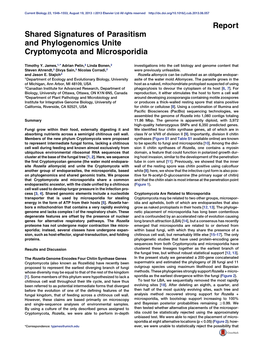 Shared Signatures of Parasitism and Phylogenomics Unite Cryptomycota and Microsporidia
