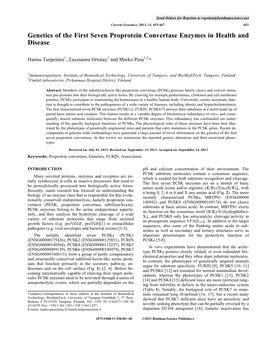 Genetics of the First Seven Proprotein Convertase Enzymes in Health and Disease