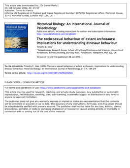 Implications for Understanding Dinosaur Behaviour Timothy E