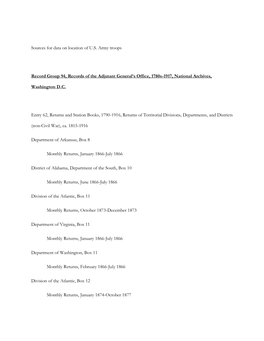 Sources for Data on Location of U.S. Army Troops Record Group 94