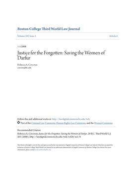 Justice for the Forgotten: Saving the Women of Darfur Rebecca A