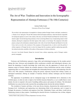 The Art of War: Tradition and Innovation in the Iconographic Representation of Alentejo Fortresses (17Th-18Th Centuries)