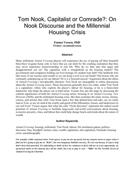 On Nook Discourse and the Millennial Housing Crisis