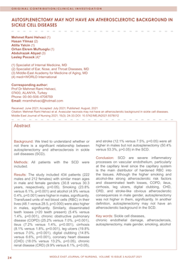 Autosplenectomy May Not Have an Atherosclerotic Background in Sickle Cell Diseases