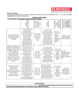 Szanowni Państwo, Poniżej Przedstawiamy Terminy Wywozu Odpadów Komunalnych Przez Firmę REMONDIS Sp