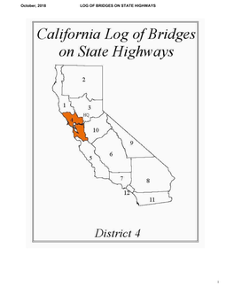 Log of Bridges on State Highways October, 2018 DISTRICT 04 04-SM-001