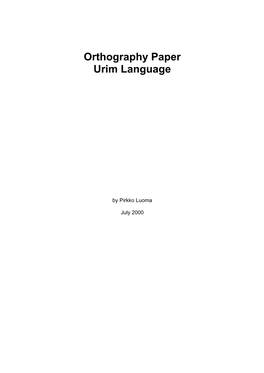Orthography Paper Urim Language