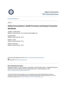 Global Immunizations: Health Promotion and Disease Prevention Worldwide