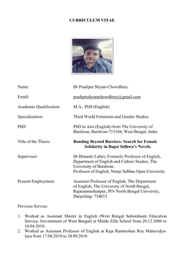 Dr Pradipta Shyam Chowdhury Email